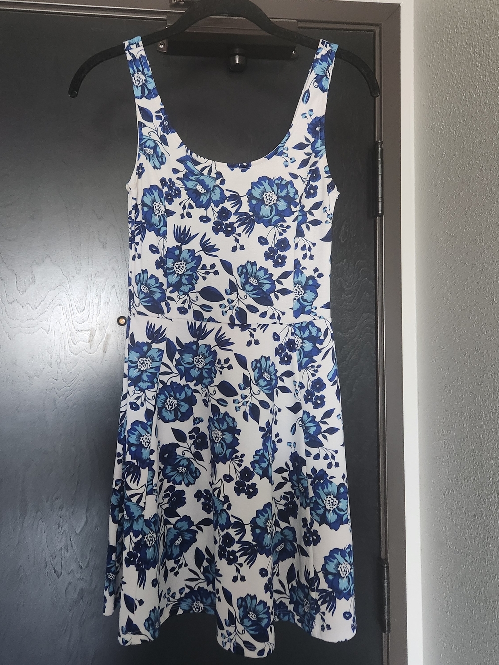 Divided White Dress with Blue Floral Print